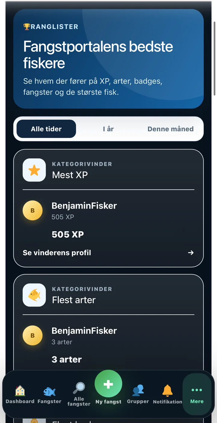 Ranglister i Fangstportalen