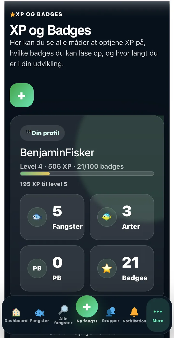 XP og badges i Fangstportalen